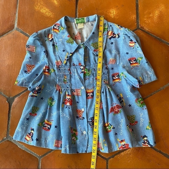 Vintage 70’s Winnie Womens Smocked Cottage Core All Over Print Blouse 15 / 16 - Picture 7 of 9